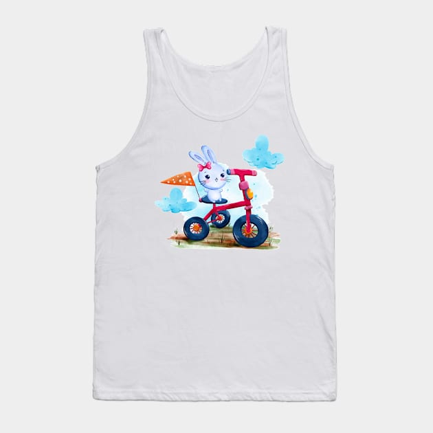 Bunny Tricycle Watercolor Tank Top by Mako Design 